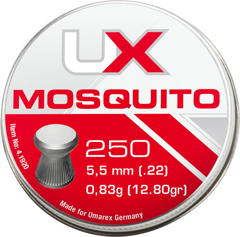 UX Mosquito Flachkopf-Diabolo 5,5 mm (.22) in der Dose für präzises Schießen mit Luftgewehren