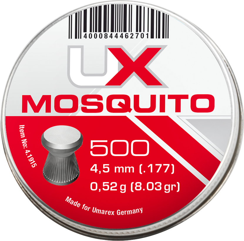 UX Mosquito Flachkopf-Diabolo 4,5 mm (.177) in einer Dose für präzises Schießen und sichere Aufbewahrung